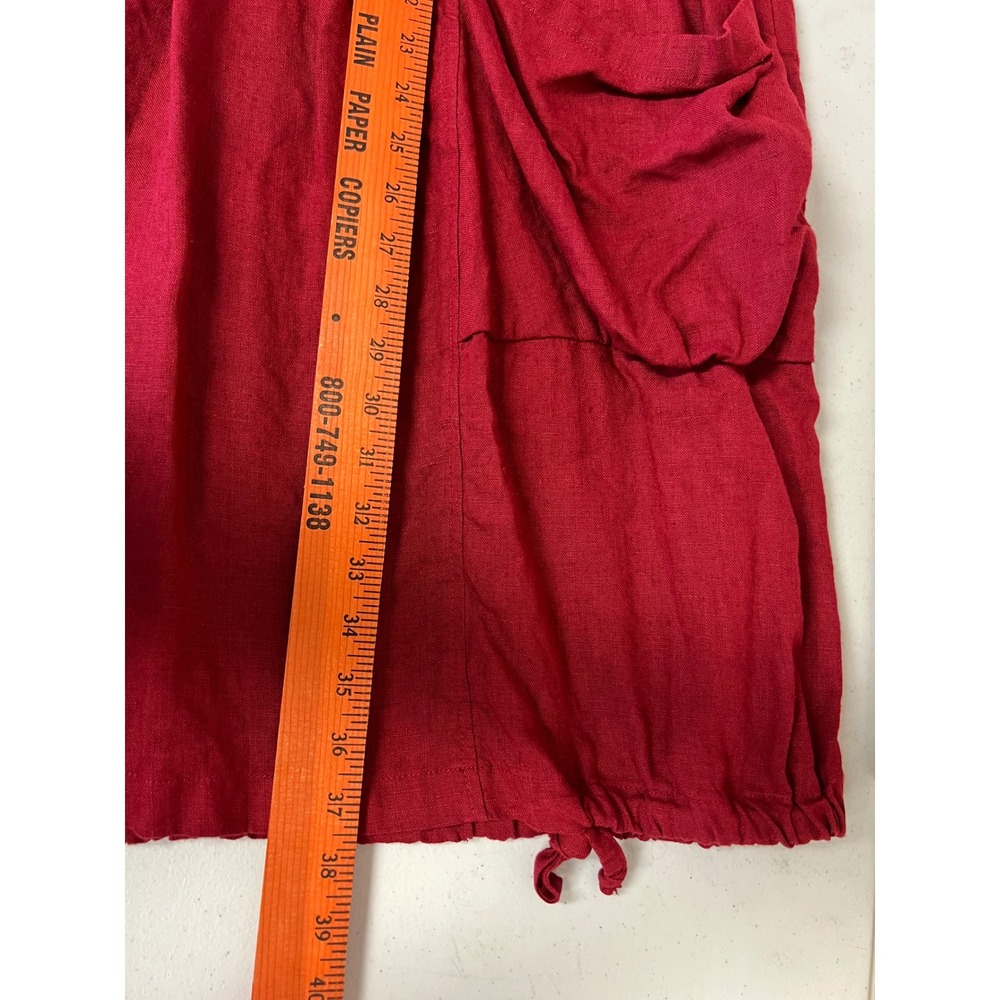 LINENBEE Linen Tunic Dress Women L Red Pockets Lagenlook Pockets Adjustable Hem - Picture 8 of 16